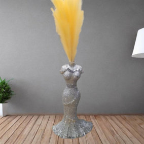 Lady Floor Vase Large 40X60Cm Crushed Diamond Crystal Sparkly Silver