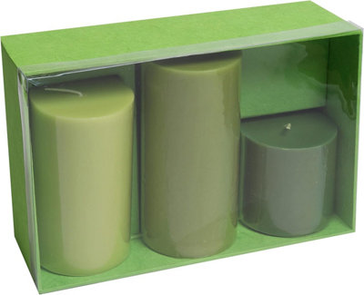 Laeto 3 Unscented Pillar Candle Set Green DIY at B&Q
