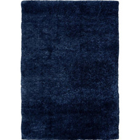 Lagom Collection Solid Design Shaggy Rug in Navy