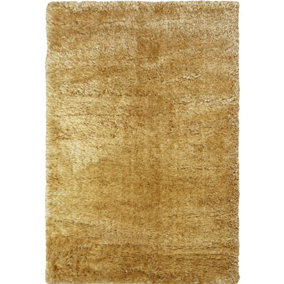 Lagom Collection Solid Design Shaggy Rugs in Ochre