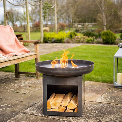 Fire pit with log storage hotsell