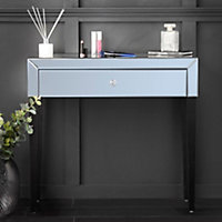 Laguna - Grey Mirrored Dressing Table With Drawer Glass Design Crystal Handle Perfect For Bedroom Makeup Jewellery Storage