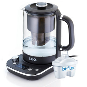 Laica Water Filter Kettle, 1L, 7 Temp Settings with Warm Function, Black