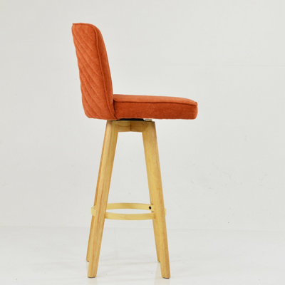 Lakeland Furniture Boden Burnt Orange Fabric Wooden Fixed Leg Bar Stool