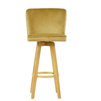 Lakeland Furniture Boden Latte Cream Velvet Wooden Fixed Leg Bar Stool