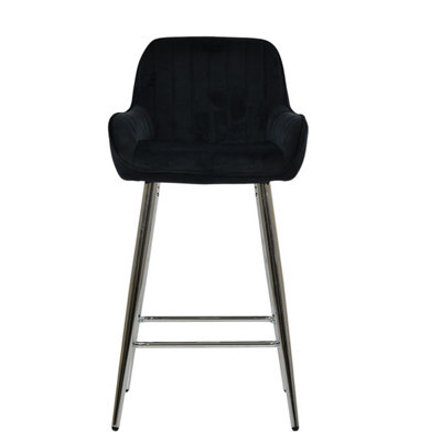 Lakeland Furniture Hamilton Black Velvet Chrome Fixed Base Bar Stool