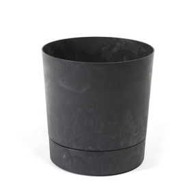 Lamela™ Aura Black Concrete Plant Pot, Stone Effect Resin Indoor and Outdoor Planter D35 H36.8cm