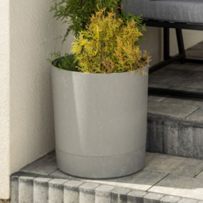 Lamela™ Aura Light Grey Concrete Plant Pot, Stone Effect Resin Indoor and Outdoor Planter D38 H39.9cm
