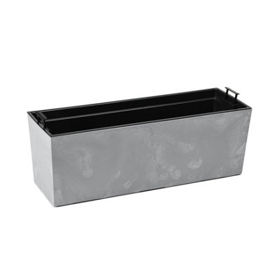 Lamela™ Begonia Window Box Light Grey Concrete Stone Effect Resin Planter With Removable Liner L56.1 W19 H19.5cm
