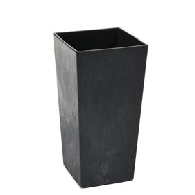 Lamela™ Finesse Black Concrete Plant Pot, Stone Effect Square Tapered Resin Indoor and Outdoor Planter L30 W30 H57cm