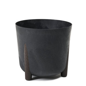 Lamela™ Frida Black Concrete Plant Pot, Stone Effect Round Resin Indoor and Outdoor Planter D30 H28.5cm