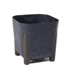 Lamela™ Frida Black Concrete Plant Pot, Stone Effect Square Resin Indoor and Outdoor Planter L36 W36 H32.2cm