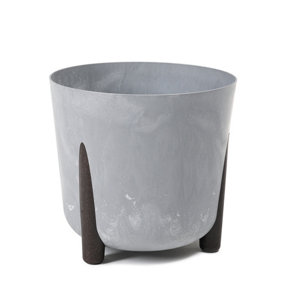 Lamela™ Frida Light Grey Concrete Plant Pot, Stone Effect Round Resin Indoor and Outdoor Planter D18 H18cm