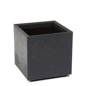 Lamela™ Karo Black Concrete Square Planter, Stone Effect Resin Outdoor Pot with Coaster Wheels L40 W40 H40cm
