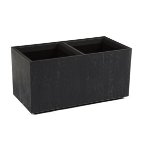 Lamela™ Karo Black Concrete Trough Planter, Stone Effect Rectangular Resin Pot with Coaster Wheels L80 W40 H40cm