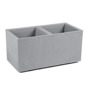 Lamela™ Karo Light Grey Concrete Trough Planter, Stone Effect Rectangular Resin Pot with Coaster Wheels L80 W40 H40cm