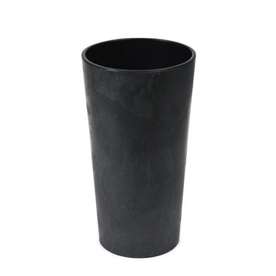 Lamela™ Lilia Black Concrete Round Vase Plant Pot, Stone Effect Resin Indoor and Outdoor Planter D40 H75cm