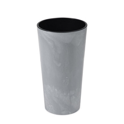 Lamela™ Lilia Light Grey Concrete Round Vase Plant Pot, Stone Effect Resin Indoor and Outdoor Planter D30 H57.1cm