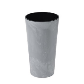 Lamela™ Lilia Light Grey Concrete Round Vase Plant Pot, Stone Effect Resin Indoor and Outdoor Planter D40 H75cm