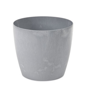 Lamela™ Magnolia Light Grey Concrete Plant Pot, Egg Planter, Stone Effect Resin Indoor and Outdoor Planter D25 H22cm