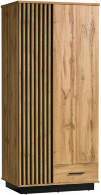 Lamelo LA1 Hinged Wardrobe - Stylish Storage in Oak Wotan & Black Matt, H1940mm W900mm D520mm