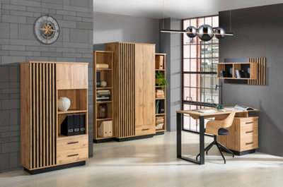 Lamelo LA10 Bookcase 40cm Slim and Stylish H1760mm W400mm D360mm in Oak Wotan Black Matt