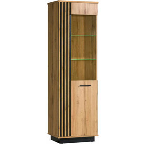 Lamelo LA2 Tall Display Cabinet - Elegant Showpiece in Oak Wotan & Black Matt, H1940mm W600mm D400mm