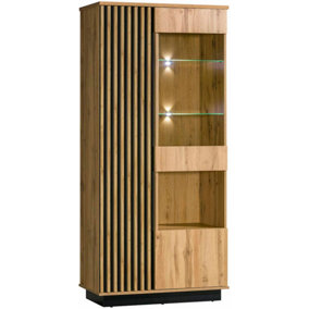 Lamelo LA3 Tall Display Cabinet - Spacious and Stylish in Oak Wotan & Black Matt, H1940mm W900mm D400mm