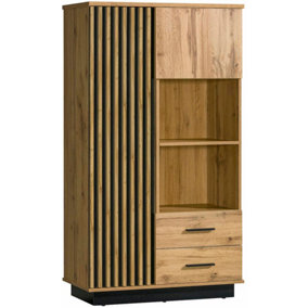 Lamelo LA4 Display Cabinet - Sophisticated Storage in Oak Wotan & Black Matt, H1600mm W900mm D400mm
