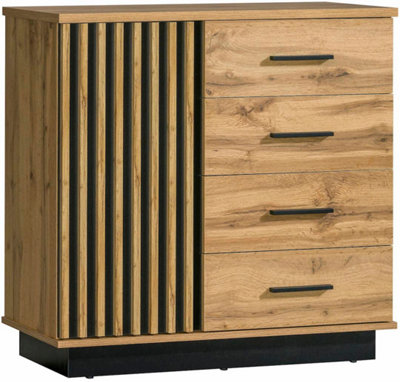 Lamelo LA5 Sideboard Cabinet - Contemporary Elegance in Oak Wotan & Black Matt, H890mm W900mm D400mm