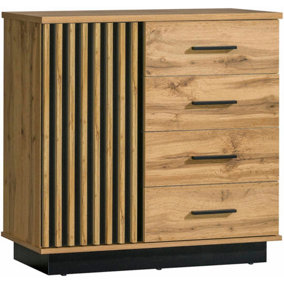 Lamelo LA5 Sideboard Cabinet - Contemporary Elegance in Oak Wotan & Black Matt, H890mm W900mm D400mm