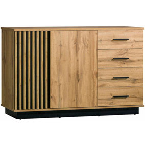 Lamelo LA6 Sideboard Cabinet - Industrial Chic in Oak Wotan & Black Matt, H890mm W1410mm D400mm