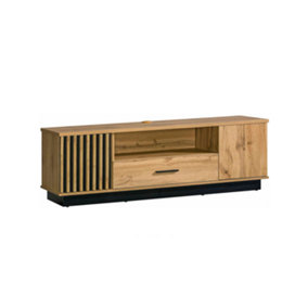 Lamelo LA7 TV Cabinet - Modern Industrial Style in Oak Wotan & Black Matt, H510mm W1550mm D400mm