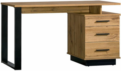 Lamelo LA8 Computer Desk - Sleek Efficiency in Oak Wotan & Black Matt, H750mm W1350mm D560mm