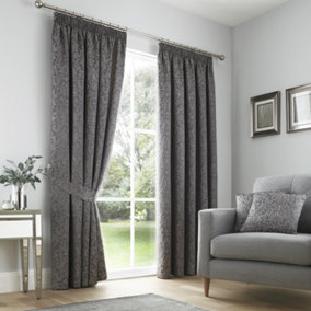 Lamina Fully Lined Jacquard Weave Pair of Pencil Pleat Curtains