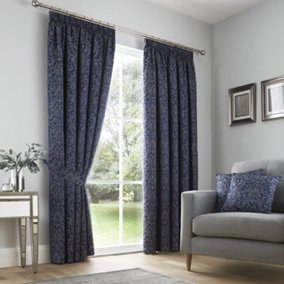 Lamina Fully Lined Jacquard Weave Pair of Pencil Pleat Curtains