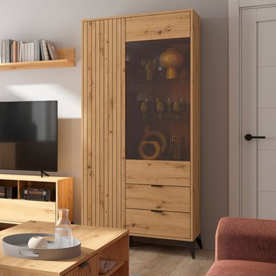 Lammy 2 Drawers Tall Display Cabinet 90cm - Artisan Oak