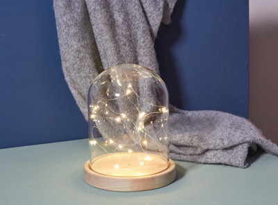 Lamp with Dome with LED Lights - Glass - L10 x W12 x H17 cm - Oak Base