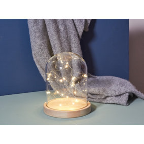 Lamp with Dome with LED Lights - Glass - L10 x W12 x H17 cm - Oak Base