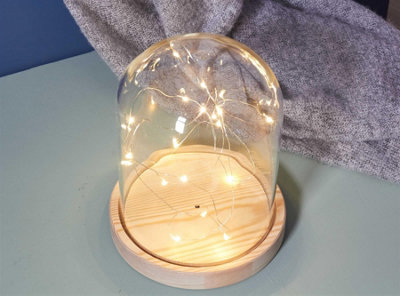 Lamp with Dome with LED Lights - Glass - L10 x W12 x H17 cm - Oak Base