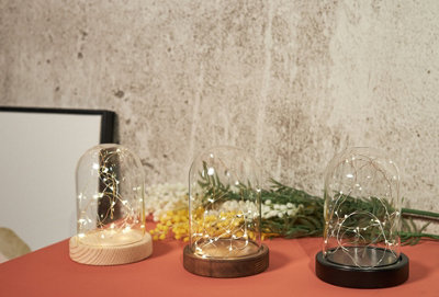 Lamp with Dome with LED Lights - Glass - L10 x W12 x H17 cm - Oak Base - 7