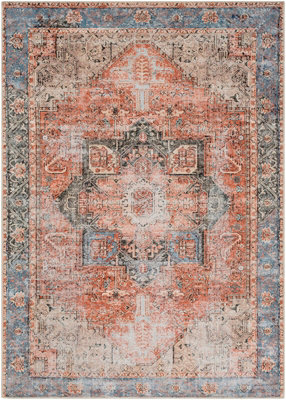 LANA Machine Washable Traditionnal Boho Brown/Tan/Ivory Area Rug 160 x 220 cm
