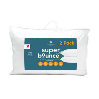Lancashire Textiles 2 Pack Luxury Super Bounce Pillow Pair Made in Britain Soft/Medium Support Non-allergenic Pillow Pair