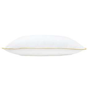 Lancashire Textiles Cotton Pillow Pack of 2, Gold Piping Edge, Hollowfibre Filled Medium Firmness and Support Bed Cushion 
