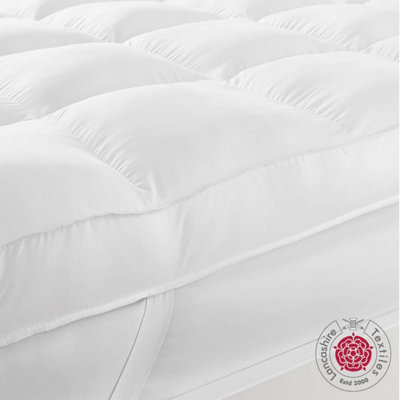 Lancashire Textiles Extra Thick 4 Inch Sleep On A Cloud Mattress Topper 100% Cotton 230 Thread Count Casing - Emperor