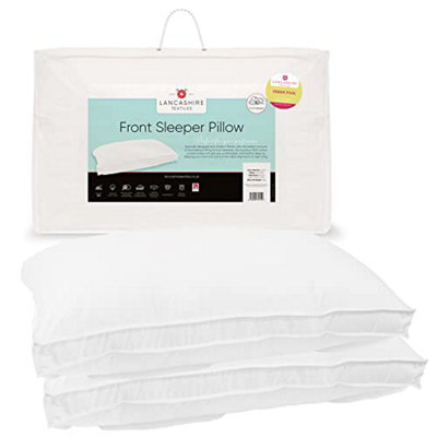 Lancashire Textiles Front Sleeper Pillow Hollowfibre Filling and 100% Cotton Casing Soft/Medium Support - Pillow Pair