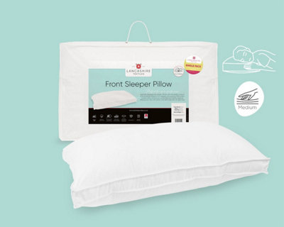 Lancashire Textiles Front Sleeper Pillow Hollowfibre Filling and 100% Cotton Casing Soft/Medium Support - Single Pillow