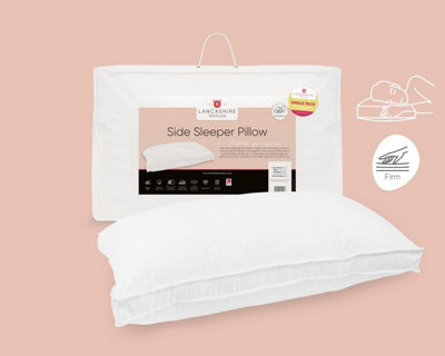 Lancashire Textiles Side Sleeper Pillow Hollowfibre Filling and 100% Cotton Casing Medium Support - Single Pillow