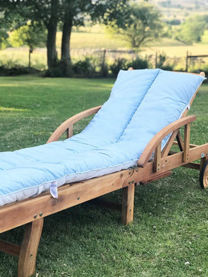 Lancashire Textiles Sun Lounger Topper Cushion with Elasticated Straps and Hollowfibre Filling Sky Blue