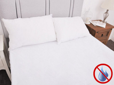 Lancashire Textiles Waterproof 100% Cotton Terry Towelling Mattress Protector to Prevent Stains and Elasticated Skirt - Double